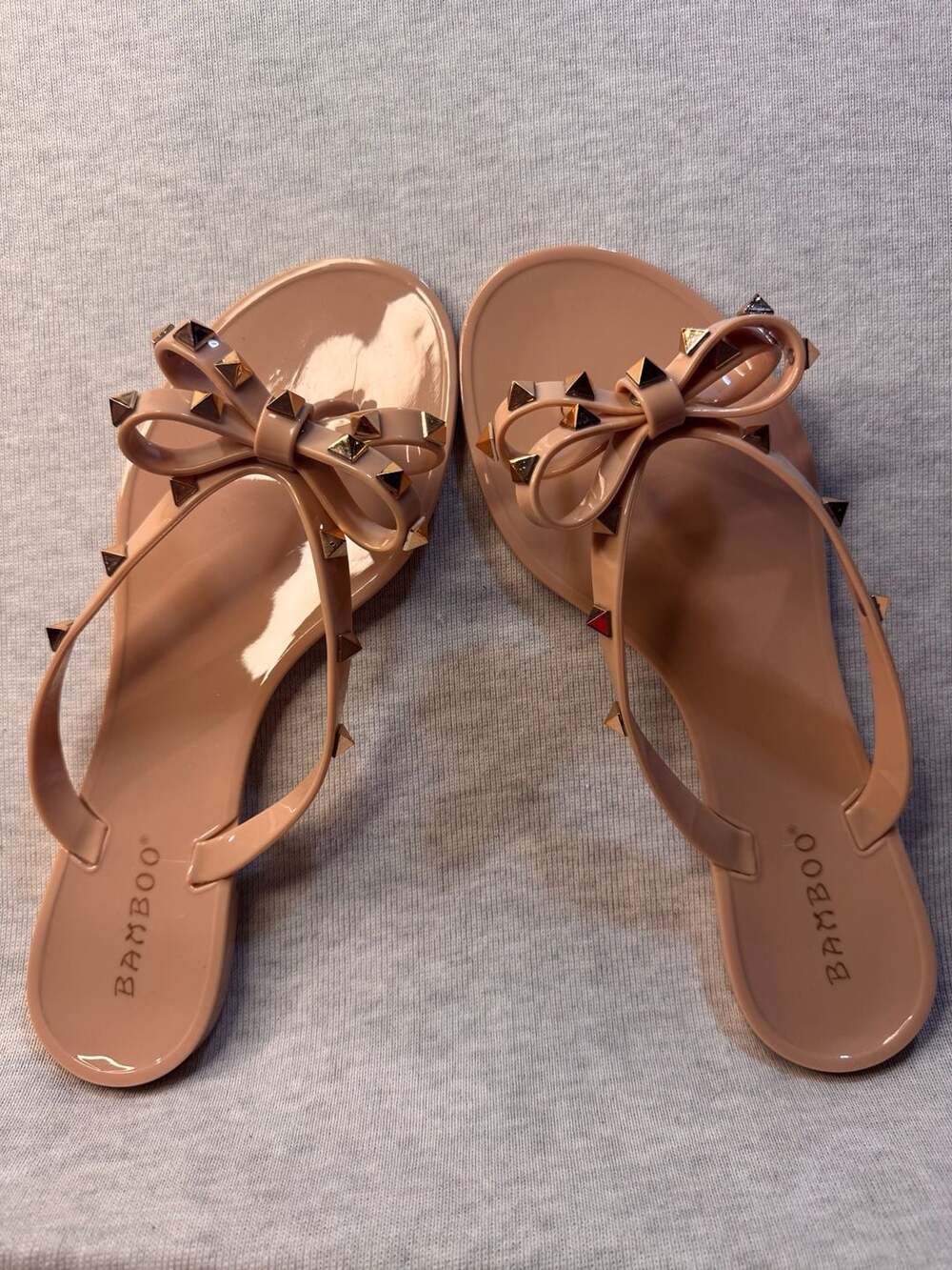 Size 9 - Bamboo STUDS-01 Nude Bow Studded Jelly Sandals